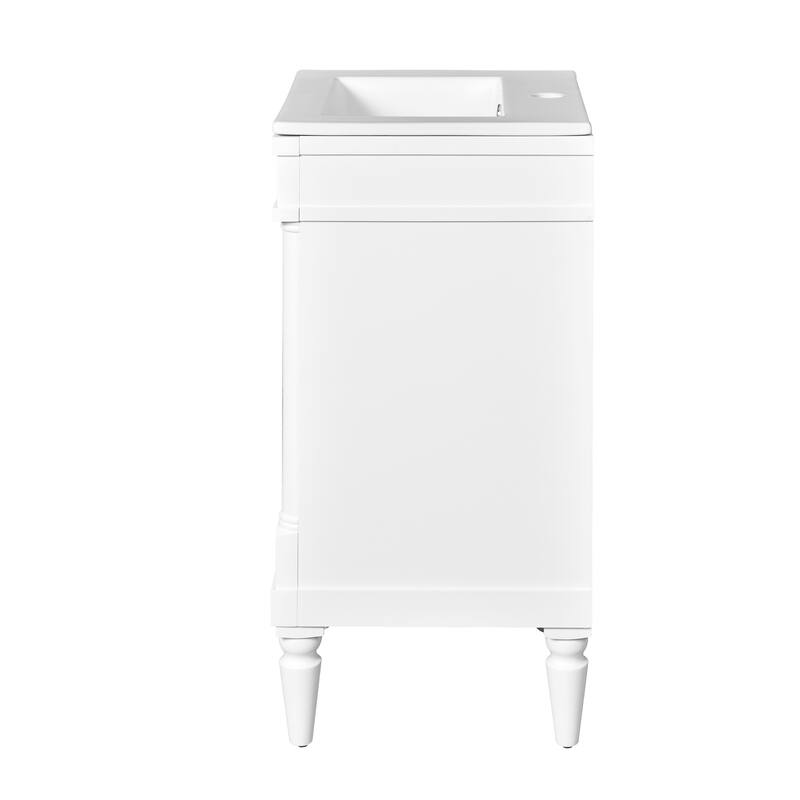 Retro Compact Bathroom Vanity Cabinet Simple Freestanding Single Sink Cabinet with Adjustable Shelf and Black Metal Pull