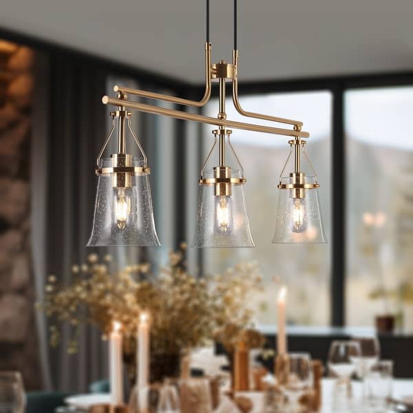 slide 2 of 15, Haye Modern Gold 3-Light Chandelier Linear Island Lights for Dining Room - W33" x L5.5" x H17"