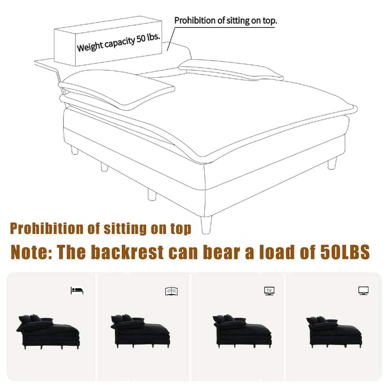 Reclining Sleeper Sofa Bed Single Chaise Lounge Corduroy Upholstered Lounge Couch Chair with Adjustable Backrest and Pillows
