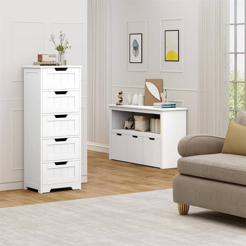 Bathroom Floor Cabinet Free Standing Storage Cabinet with 5 Drawers - 11.8"D x 15.7"W x 40.1"H