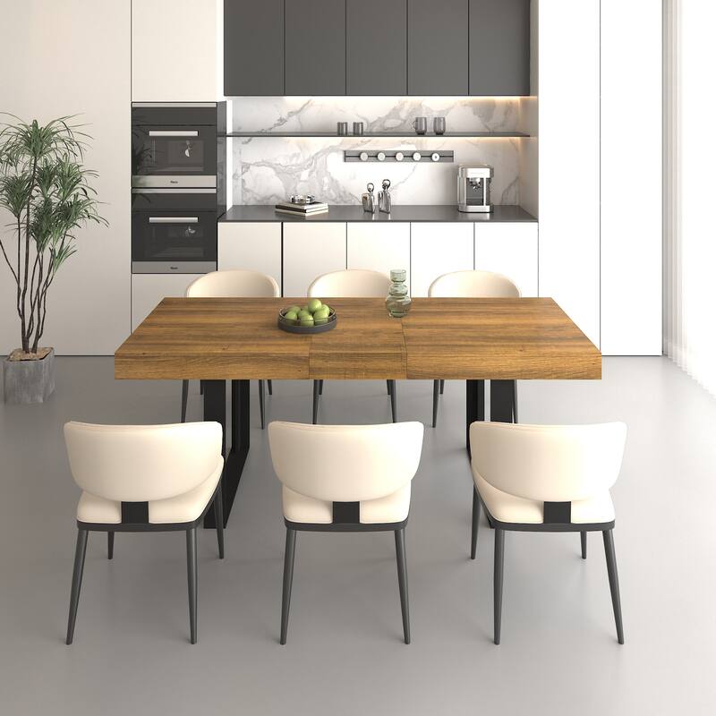 Rectangle Extendable Dining Table For 6-10 People Aged Effect Wood