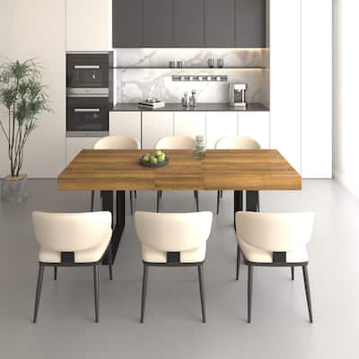 Rectangle Extendable Dining Table For 6-10 People Aged Effect Wood
