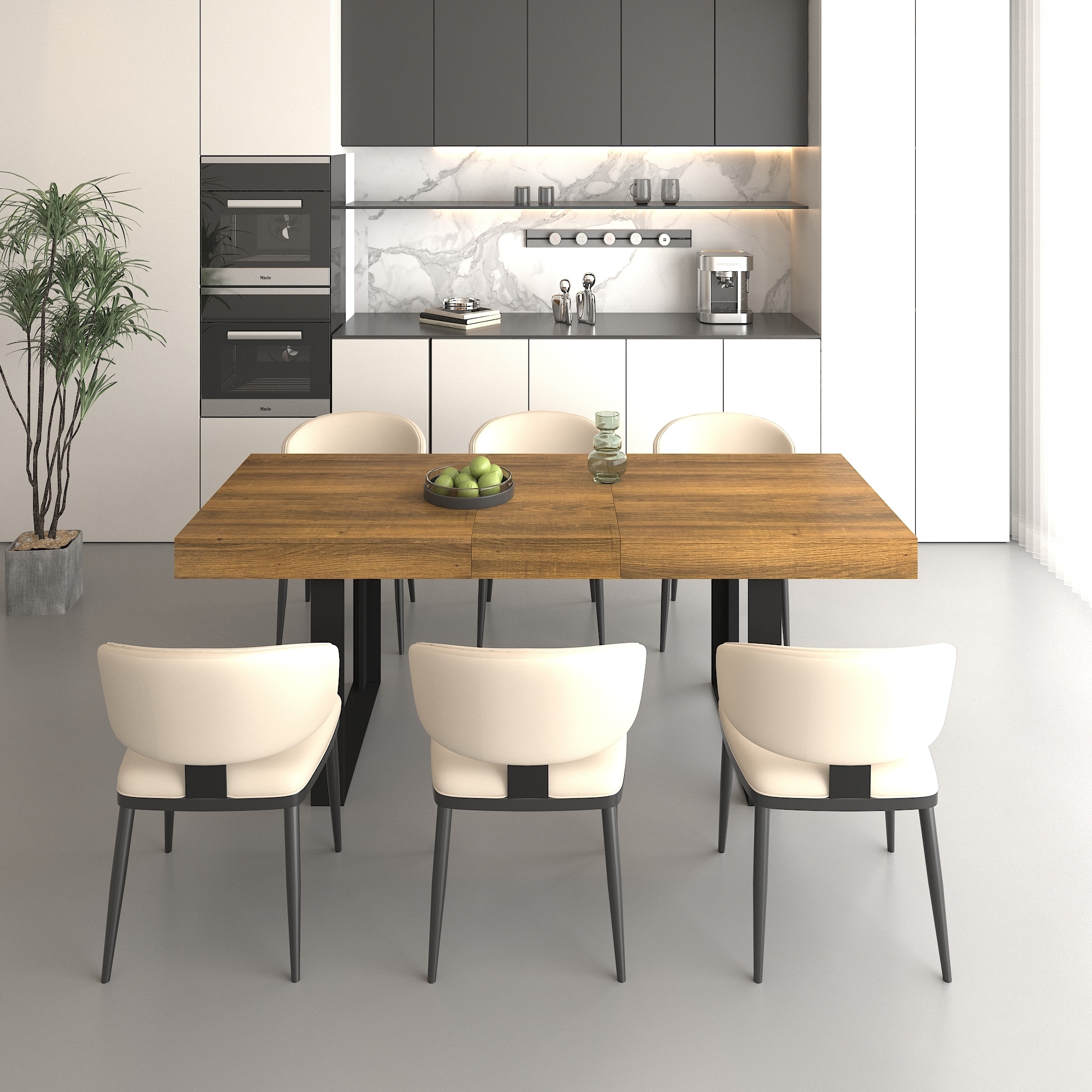 Rectangle Extendable Dining Table for 6-10 People, Aged Effect Wood and Black 160-200 cm - Black Brown