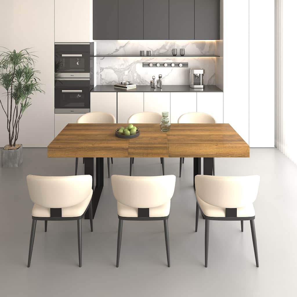 Rectangle Extendable Dining Table for 6-10 People, Aged Effect Wood and Black 160-200 cm - Black Brown