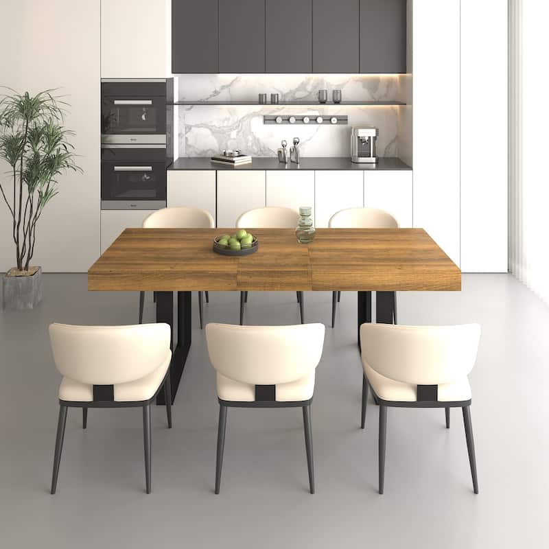 Rectangle Extendable Dining Table for 6-10 People, Aged Effect Wood and Black 160-200 cm - Black Brown - Black Brown