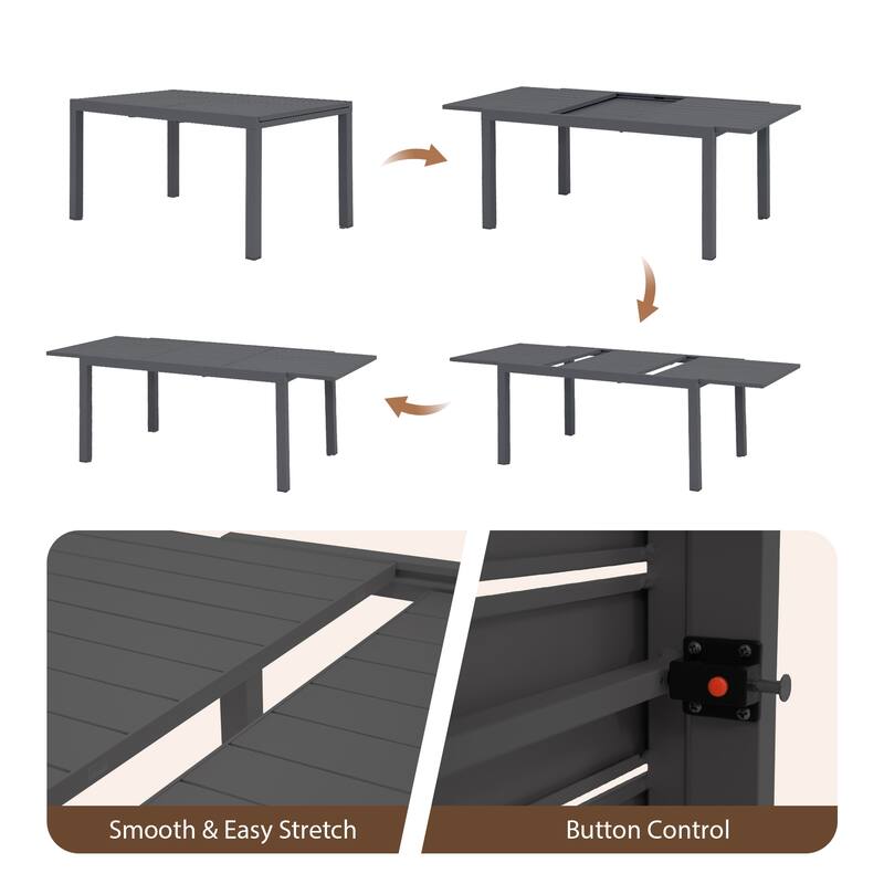 Outdoor Dining Set 5-Piece Stackable Plastic Lightweight Dining Armchair and Extendable Dining Table