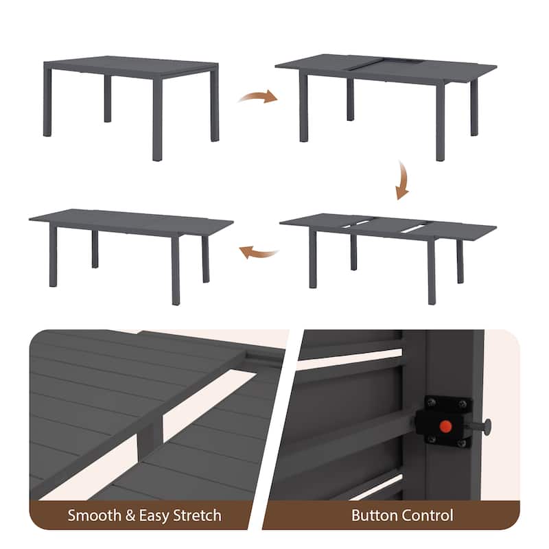 Outdoor Dining Set 9-Piece Stackable Plastic Lightweight Dining Armchair and Extendable Dining Table