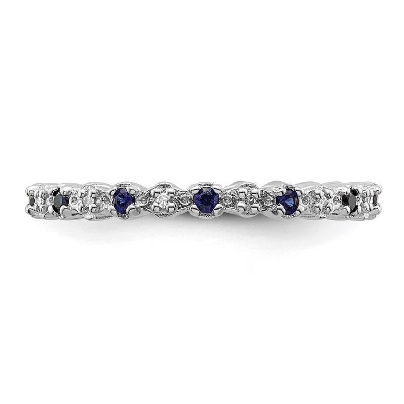 Curata 925 Sterling Silver Polished Prong set Stackable Expressions Created Sapphire and Diamond Ring