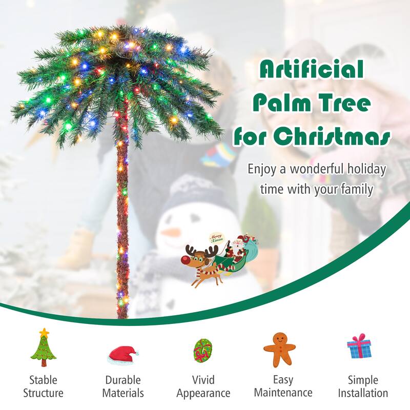Gymax 6FT Artificial Palm Christmas Tree Pre-Lit Decor Tree w/ PVC