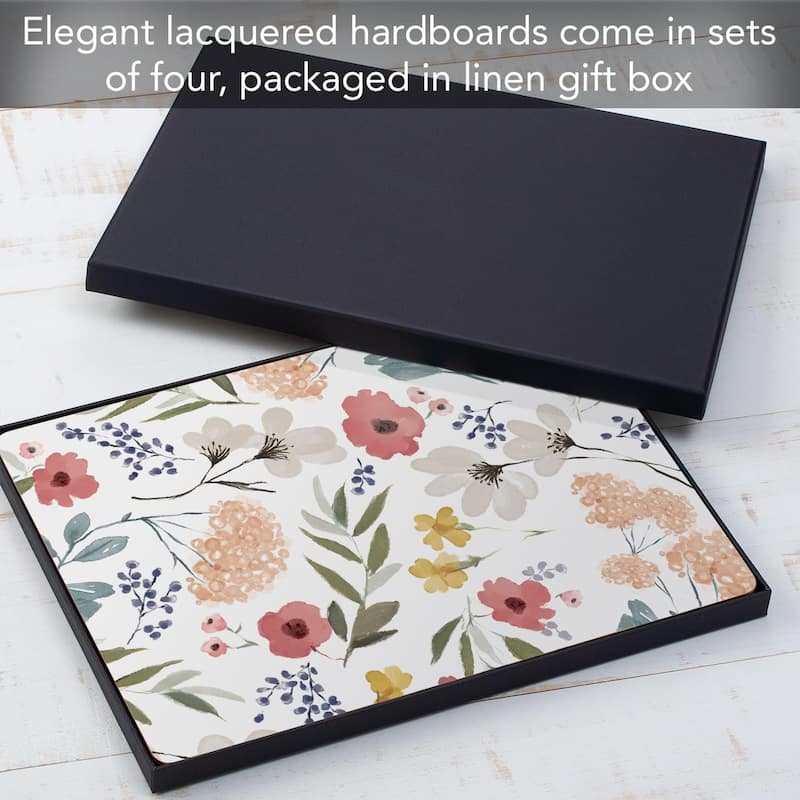 Meadow Pink Decorative Hardboard Placemats with Protective Cork Backing 4 Pack Heat Tolerant and Easily Wipes Clean