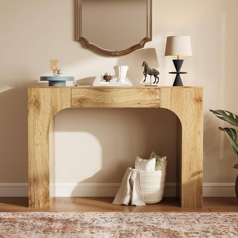 Farmhouse 47 in Console Table, Entryway Table with Drawer - Oak