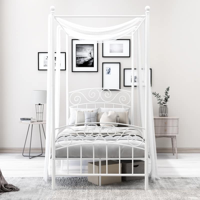 Alazyhome Traditional Metal 4-post Canopy Bed Frame