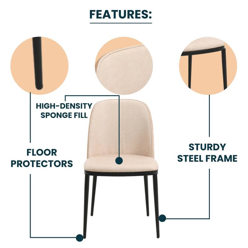 Dining Chair with Upholstered Seat and Back Side Chair with MDF Wood Frame in Black Steel