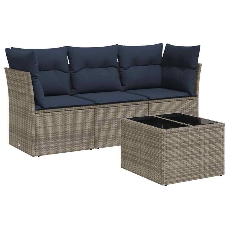 vidaXL 4 Piece Patio Sofa Set with Cushions Brown/Gray Poly Rattan - 24.4 x 24.4 x 27.2