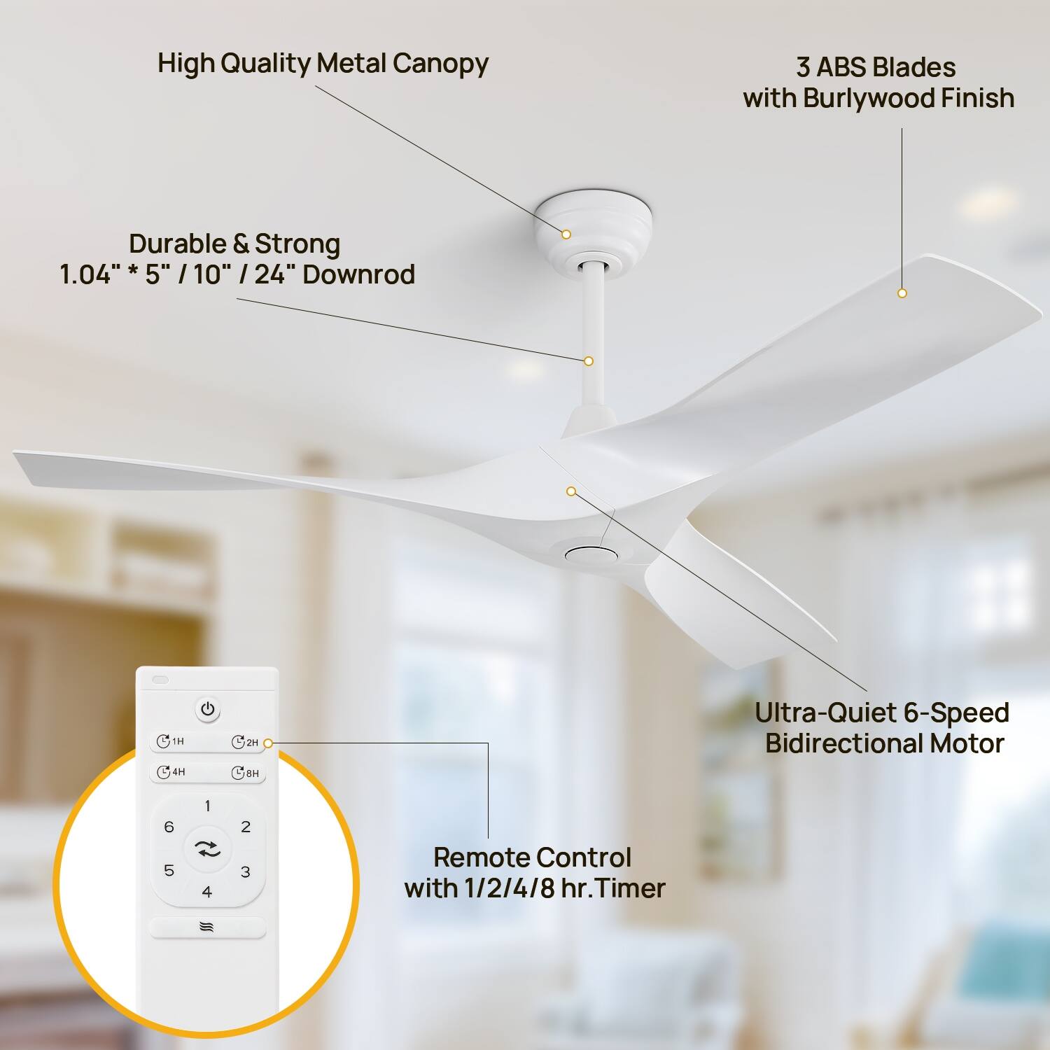 With Light EasyNice 52 Inch Nickel Ceiling Fan With Light And Remote Control,Dimmable 3 Color Temperatures LED Ceiling Fan,6 Speeds Reversible DC Motor,5 Blades Modern Ceiling Fans For Indoor Or Covered Outdoor
