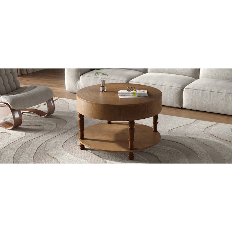 Roomfitters 31.5" Round Coffee Table, Storage Center Table with Hidden Compartment for Living Room