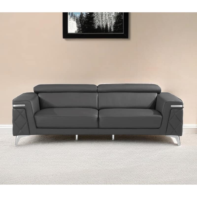 HomeRoots 89" Gray Italian Leather Sofa With Silver Legs - 89