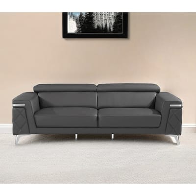 HomeRoots 89" Gray Italian Leather Sofa With Silver Legs - 89