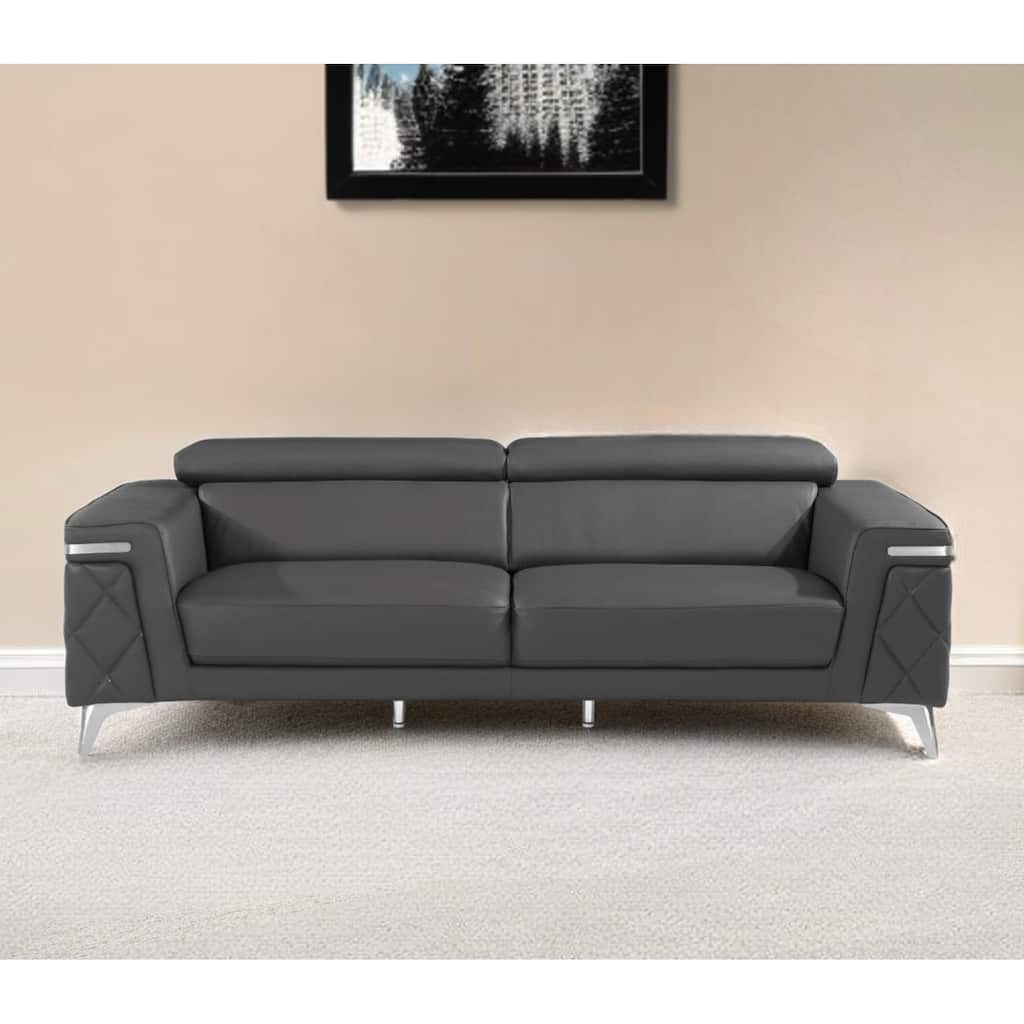 HomeRoots 89" Gray Italian Leather Sofa With Silver Legs - 89