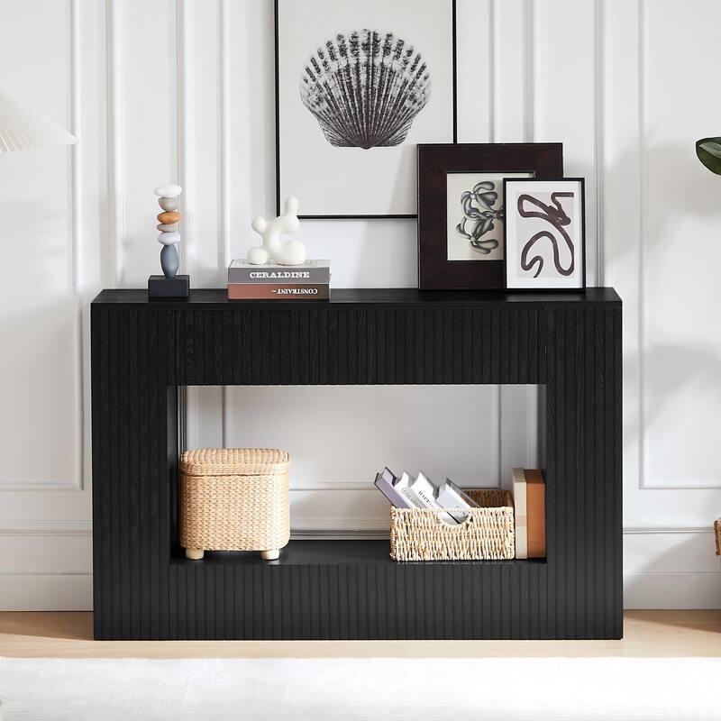 55" Contemporary Slatted Entry Table - Narrow Hallway Console for Modern Living Spaces‌
