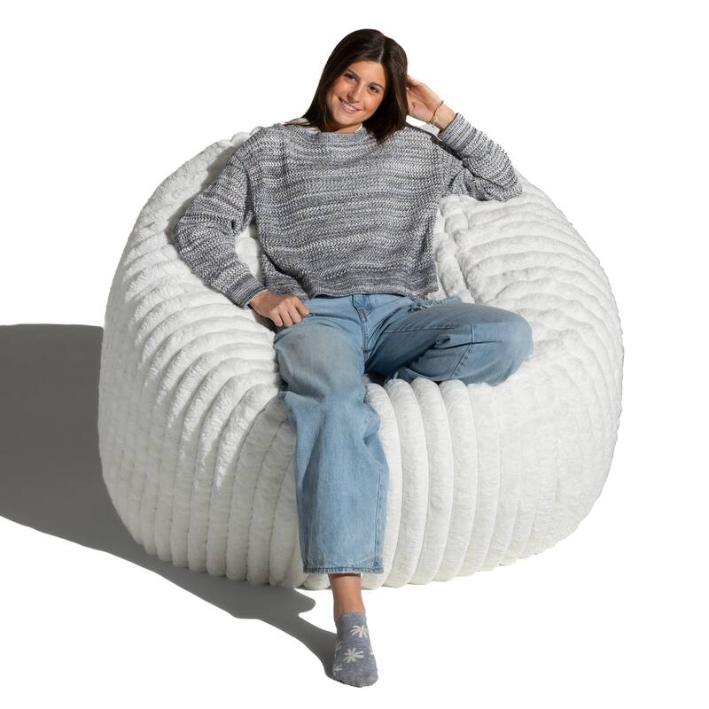 Jaxx Saxx 5 Foot Large Bean Bag Chair w/ Removable Cover for Adults, Mondo Fur - Ivory