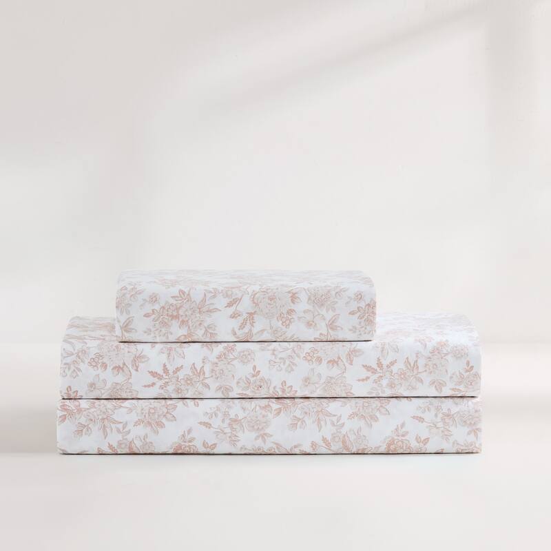 Lush Decor Peony Toile Peach Cotton Sheet Set