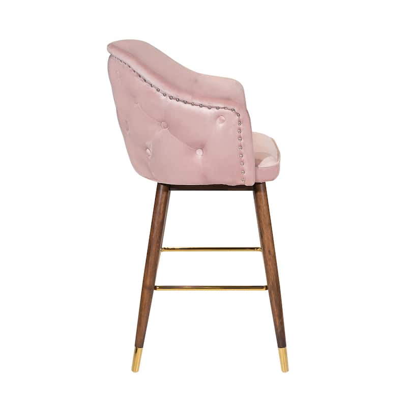 Porthos Home Orla Velvet Upholstered Bar Stools with Rubberwood Legs, Set of 2