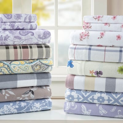 Pointehaven Printed Cotton 180 GSM Deep Pocket Oversized Brushed Flannel Sheet Set