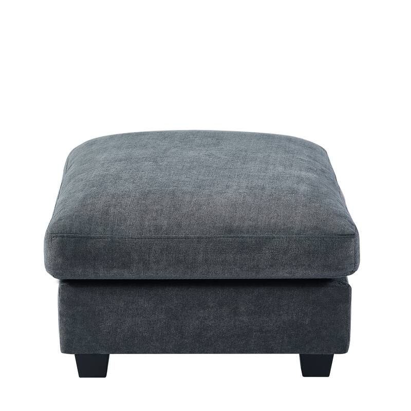 Chenille L-Shape Modular Sectional Sofa, Convertible Sleeper Upholstered Sofabed with 4 Pillow and Movable Ottoman