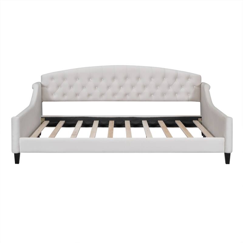 Luxury Velvet Living Room Daybed, Wooden Platform Sofa Bed with Tufted Button Backrest