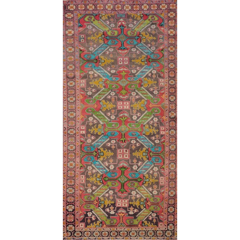 Hand Knotted Oriental 100% Wool Carpet Traditional Geometric Brown Meshkin Runner Rug - 9' 8'' X 4' 5''