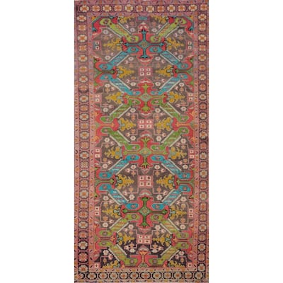 Hand Knotted Oriental 100% Wool Carpet Traditional Geometric Brown Meshkin Runner Rug - 9' 8'' X 4' 5''