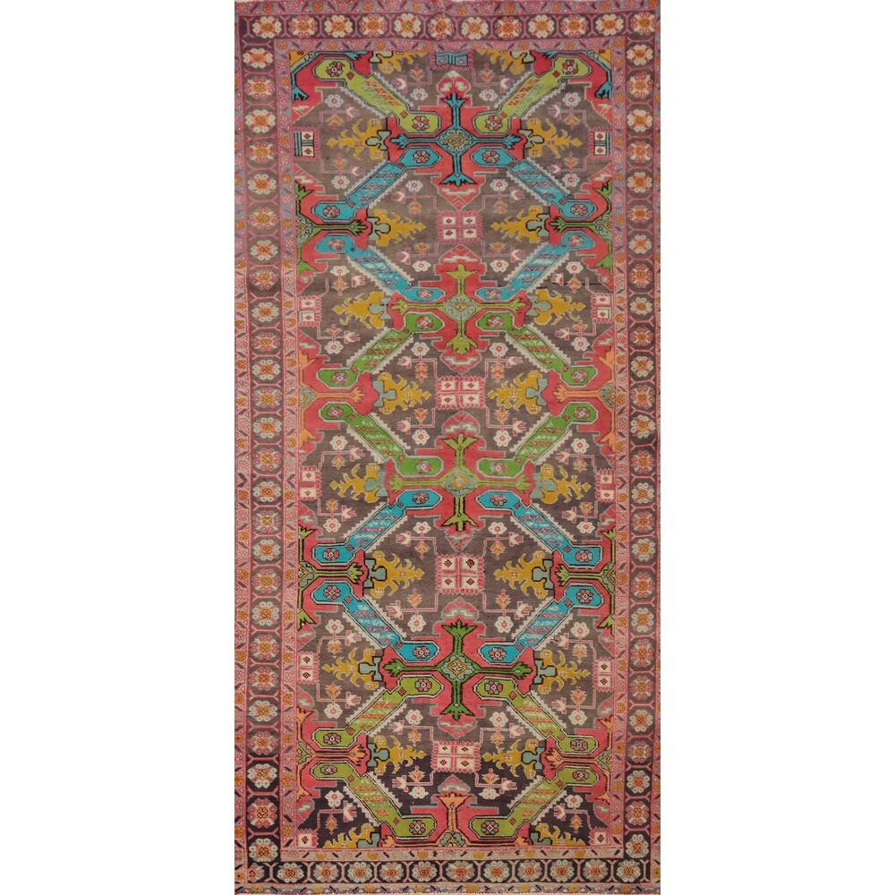 Hand Knotted Oriental 100% Wool Carpet Traditional Geometric Brown Meshkin Runner Rug - 9' 8'' X 4' 5''