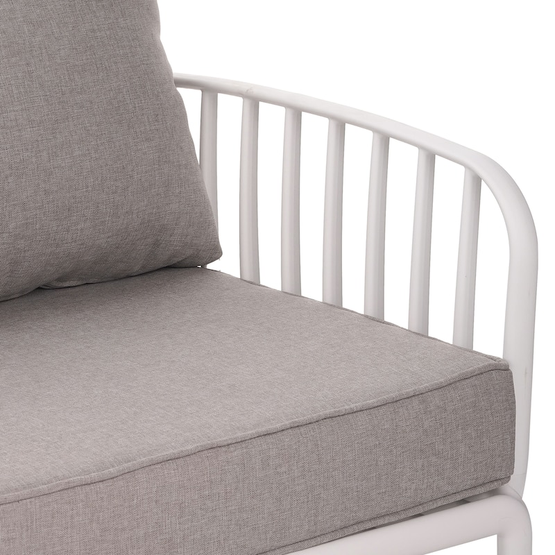 Roomfitters Outdoor Patio Club Chair with Waterproof Cushions, Deep Seating Modern Furniture for Garden or Balcony, White Gray