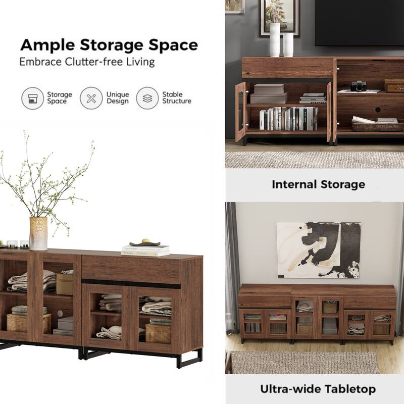 WAMPAT Dresser with Glass Doors, 3 in 1 Modern Chest of Drawers with Adjustable Shelves and 2 Drawers for Bedroom