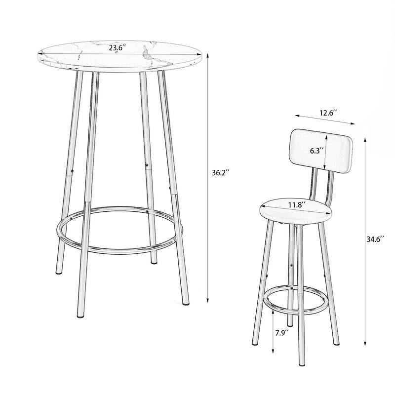 3-Piece Bar Table Set with 2 Bar Stools - Modern Pub Table with Backrests & Storage Shelf