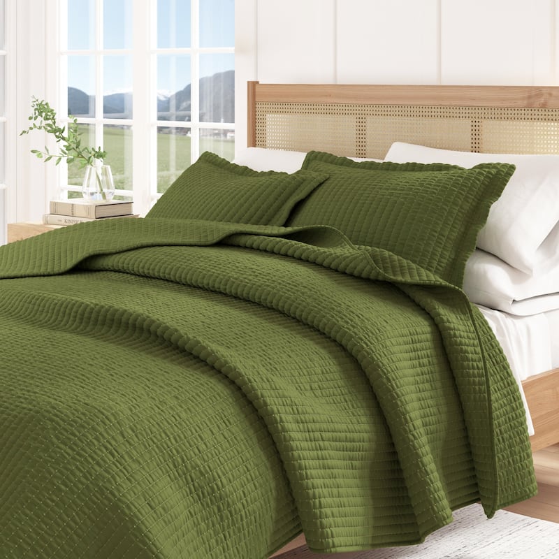 Linery & Co. Detailed Channel Stitch Microfiber Quilt Set With Shams.