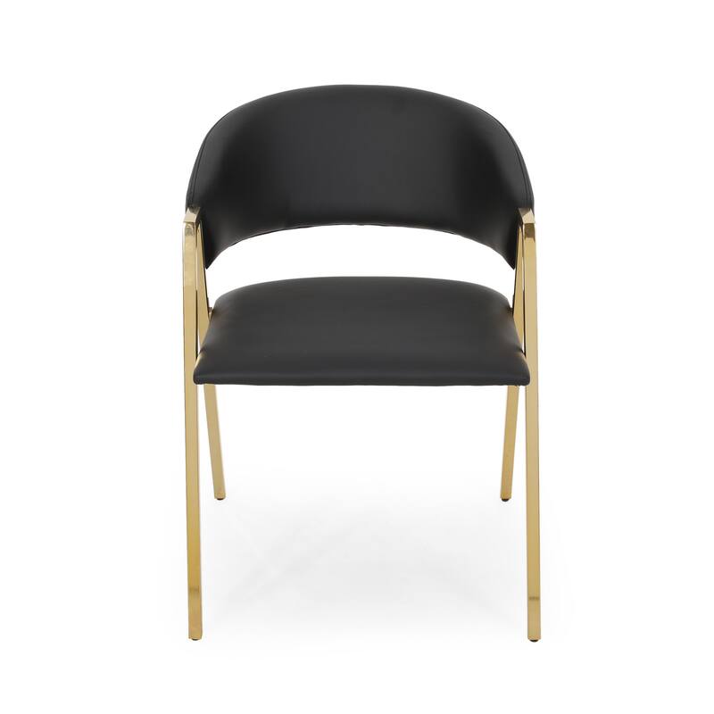 Dining Chair Set of 2, Modern Black Faux Leather, Gold Metal Legs