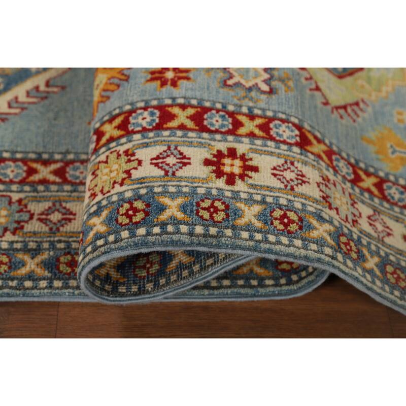 Light Blue Kazak Runner Rug Handmade Traditional Wool Carpet - 2'9" x 9'9"