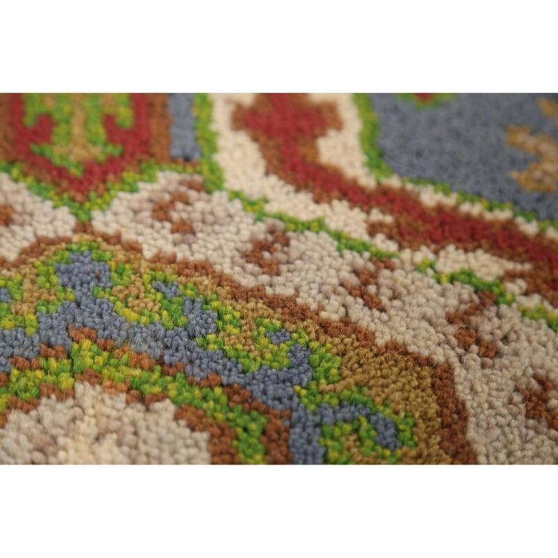 Blue Geometric Heriz Serapi Style Runner Rug Hand-Knotted Wool Carpet - 2'5" x 9'9"