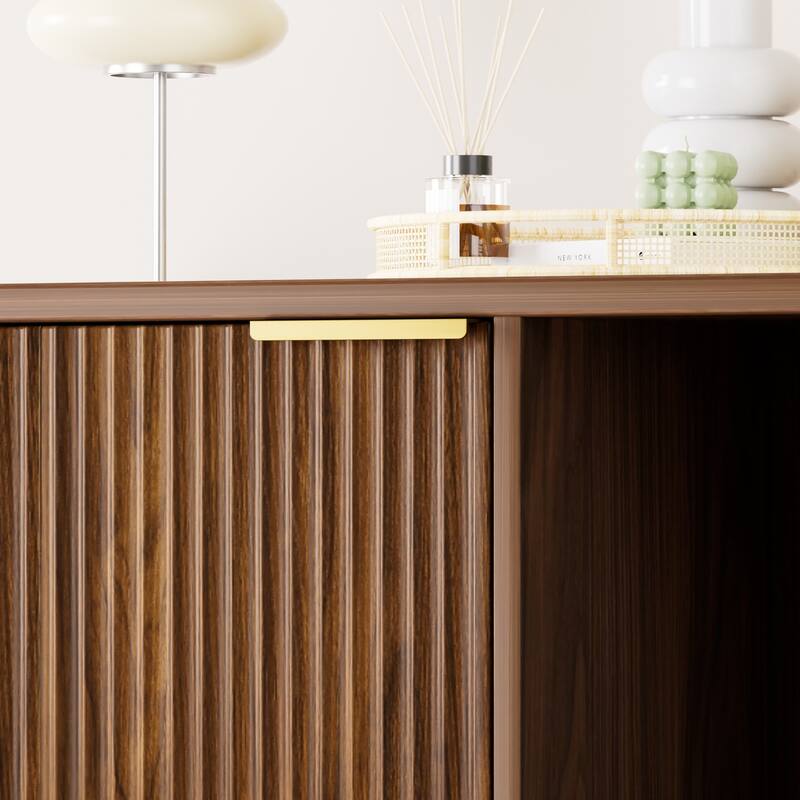 31.5" Walnut Cat Litter Cabinet with Cat Tree, Grooved Concealed Litter Furniture Featuring Dual Cat Doors and Storage Shelves