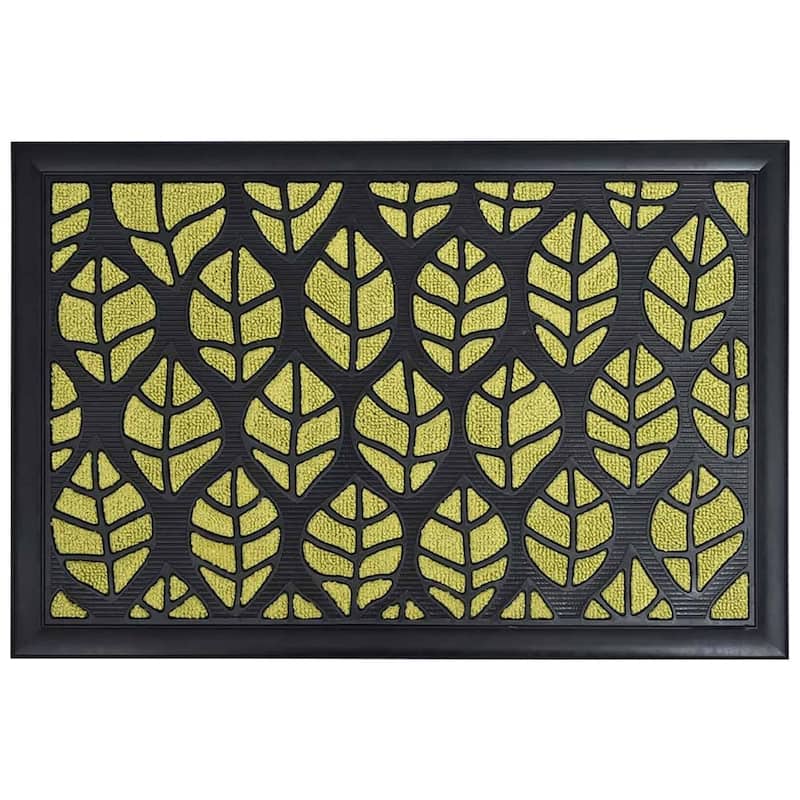Decorative Leaf Pattern Door Mat 24x16 Inch Non-Slip Mat - Green