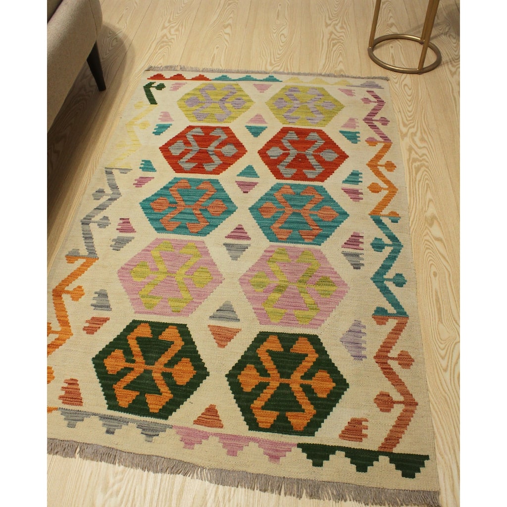 Noori Rug Sangat Kilim Aabid Ivory/Rust Rug - 3'4" x 5'0"