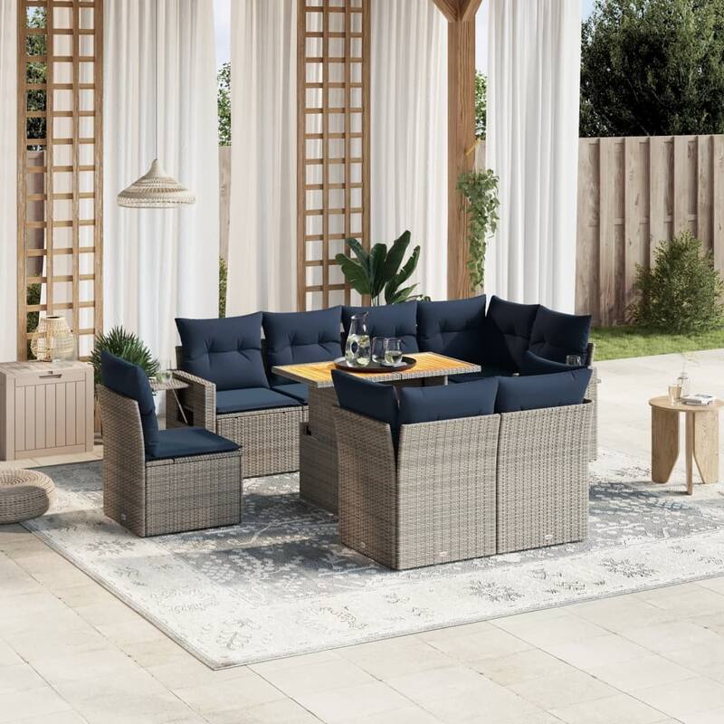 vidaXL Patio Sofa Set with Cushions Outdoor Furniture 9 Piece Poly Rattan - 24.4 x 24.4 x 27.2 - Grey