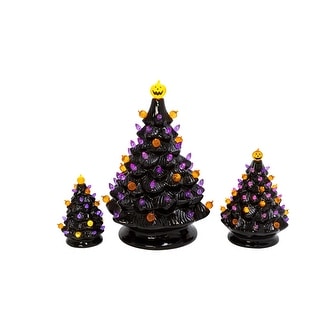 Set of 3 Battery Operated Lighted Dolomite Halloween Trees with Sound