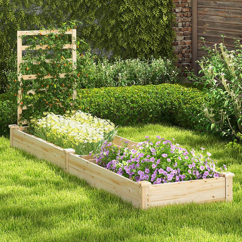 Gymax Raised Garden Bed Wooden Planter Box with Divided Space for