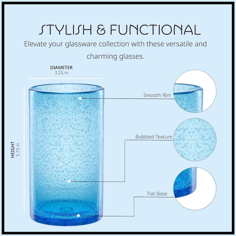 Artland Set of 6 Iris Seeded Glass Highball Tumblers - 17 oz