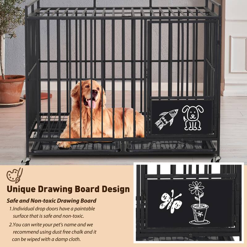 44''W*38''H*29''D Metal Dog Crate with a Removable Tray