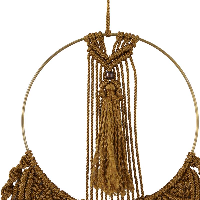 Fabric Macrame Handmade Intricately Weaved Wall Decor with Beaded Fringe Tassels - Brown - Roche River Decor