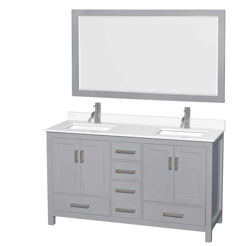 Wyndham Collection WCS141460D-QTZ-UNSM58 Sheffield 60" Free Standing - Gray / White Quartz Top / Brushed Chrome Hardware